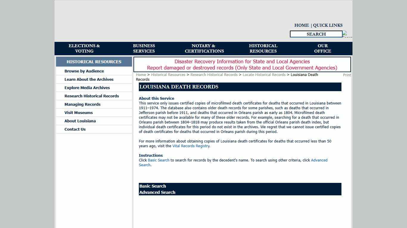 Louisiana Death Records